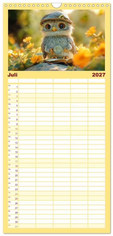Produktbild: Familienplaner 2027 - Eulen im Wald - Die geheimen Jobs und Aufgaben mit 5 Spalten (Wandkalender, 21 x 45 cm) CALVENDO