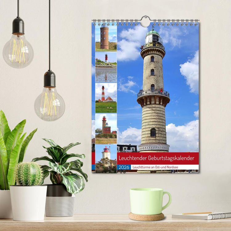 Produktbild: Leuchtender Geburtstagskalender - Leuchtt&uuml;rme an Ost-und Nordsee (Wandkalender 2026 DIN A4 hoch), CALVENDO Monatskalender