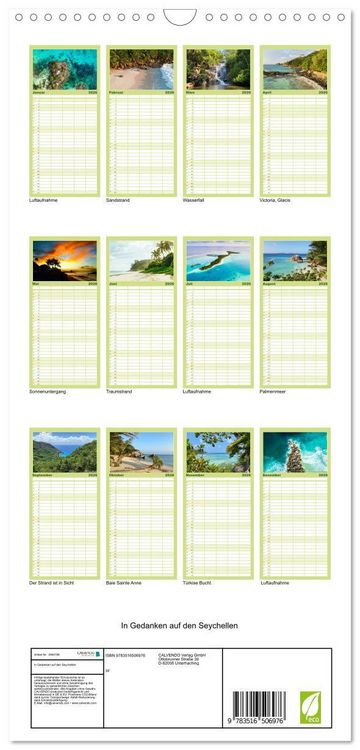 Produktbild: Familienplaner 2026 - In Gedanken auf den Seychellen mit 5 Spalten (Wandkalender, 21 x 45 cm) CALVENDO