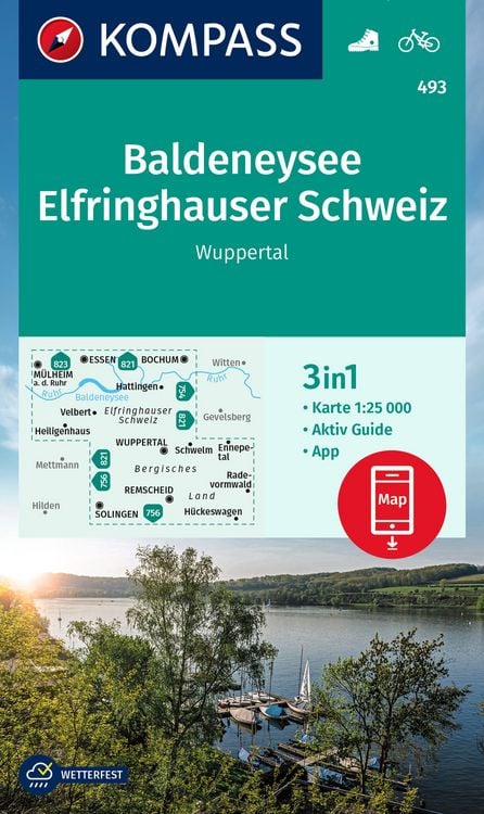 Produktbild: KOMPASS Wanderkarte 493 Baldeneysee, Elfringhauser Schweiz, Wuppertal 1:25.000