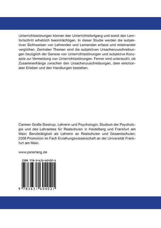 Produktbild: Unterrichtsst&ouml;rungen aus der Sicht von Lehrenden und Lernenden