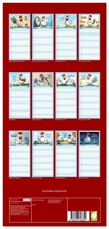 Produktbild: Familienplaner 2026 - Verr&uuml;cktes H&uuml;hnervolk mit 5 Spalten (Wandkalender, 21 x 45 cm) CALVENDO