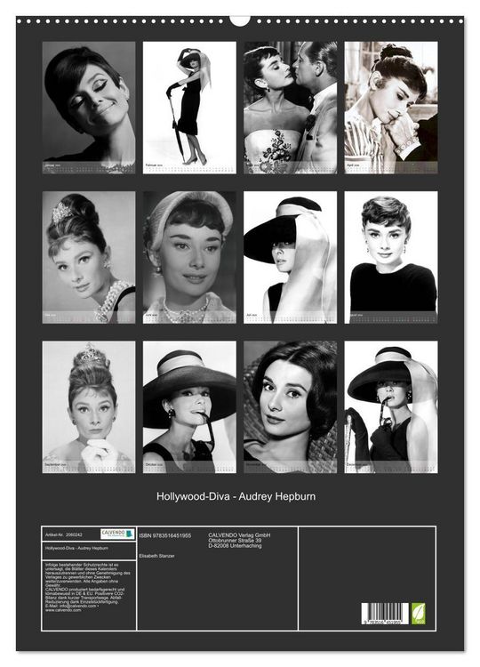 Produktbild: Hollywood-Diva - Audrey Hepburn (Wandkalender 2026 DIN A2 hoch), CALVENDO Monatskalender