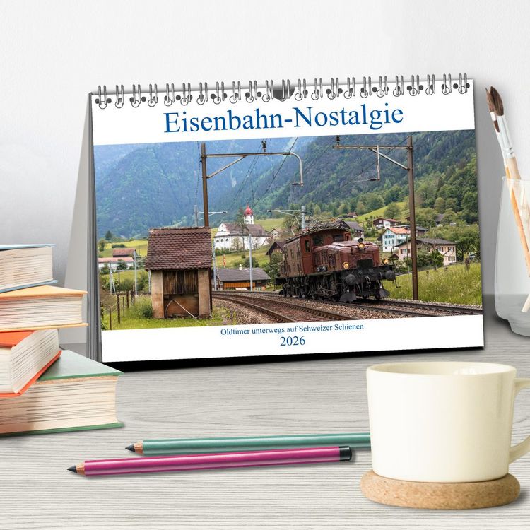 Produktbild: Eisenbahn-Nostalgie - Oldtimer auf Schweizer Schienen (Tischkalender 2026 DIN A5 quer), CALVENDO Monatskalender