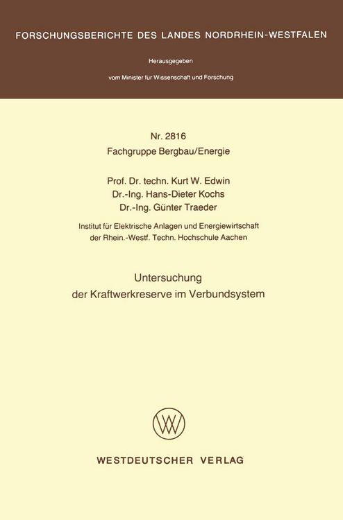 Produktbild: Untersuchung der Kraftwerkreserve im Verbundsystem