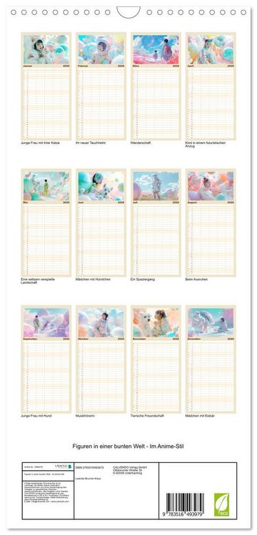 Produktbild: Familienplaner 2026 - Figuren in einer bunten Welt - Im Anime-Stil mit 5 Spalten (Wandkalender, 21 x 45 cm) CALVENDO