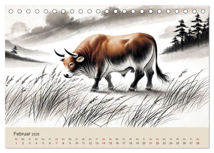 Produktbild: Chinesische Tierkreiszeichen - Kunstvolle KI-Tuschemalerei des Ostens (Tischkalender 2026 DIN A5 quer), CALVENDO Monatskalender