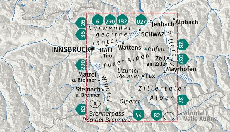 Produktbild: KOMPASS Wanderkarte 34 Tuxer Alpen, Inntal, Wipptal, Zillertal 1:50.000