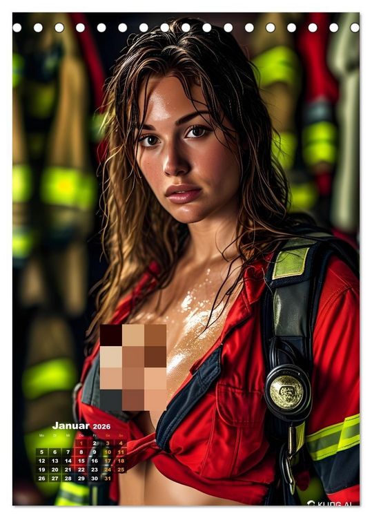 Produktbild: Hei&szlig;e Feuerheldinnen - Verf&uuml;hrerische Feuerwehrfrauen im Dienst der Fantasie (Tischkalender 2026 DIN A5 hoch), CALVENDO Monatskalender
