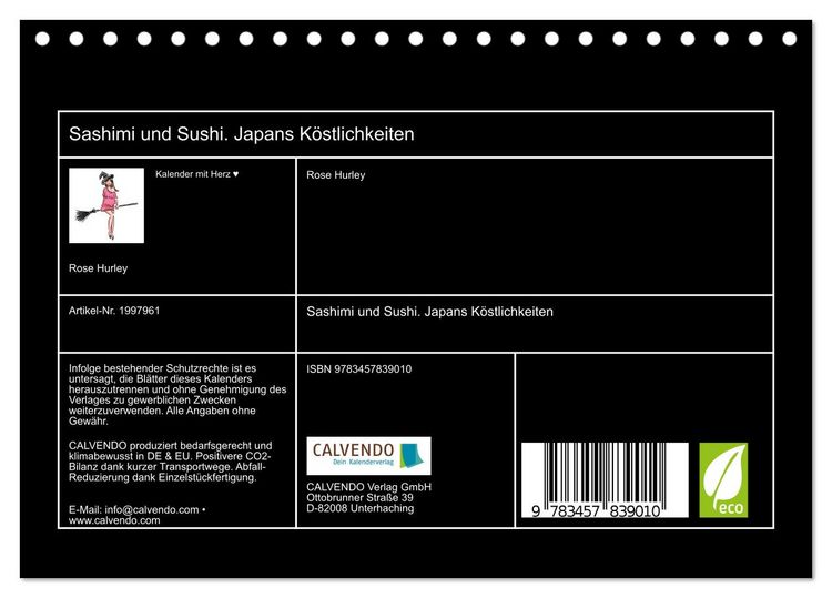 Produktbild: Sashimi und Sushi. Japans K&ouml;stlichkeiten (Tischkalender 2026 DIN A5 quer), CALVENDO Monatskalender