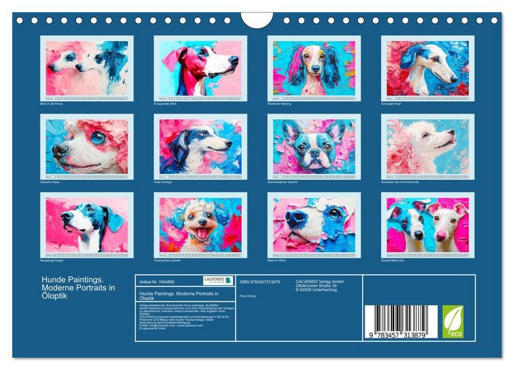 Produktbild: Hunde Paintings. Moderne Portraits in &Ouml;loptik (Wandkalender 2026 DIN A4 quer), CALVENDO Monatskalender