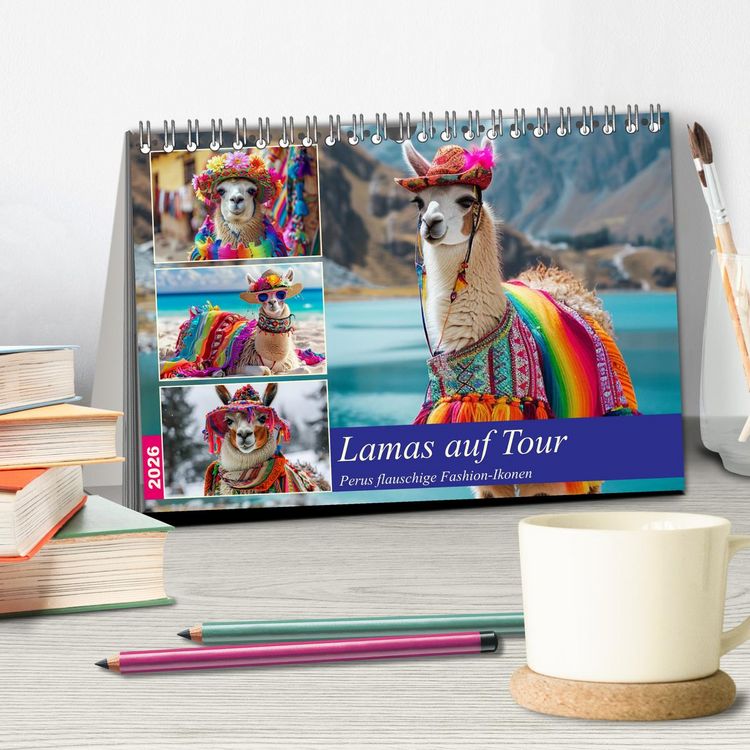 Produktbild: Lamas auf Tour. Perus flauschige Fashion-Ikonen (Tischkalender 2026 DIN A5 quer), CALVENDO Monatskalender