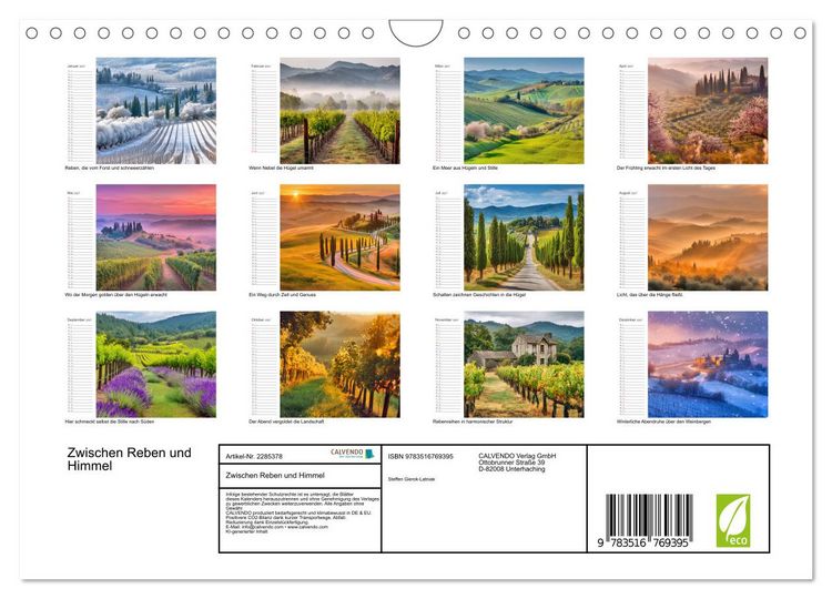 Produktbild: Zwischen Reben und Himmel (Wandkalender 2027 DIN A4 quer), CALVENDO Monatskalender