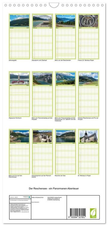 Produktbild: Familienplaner 2027 - Der Reschensee - ein Panormanen-Abenteuer mit 5 Spalten (Wandkalender, 21 x 45 cm) CALVENDO