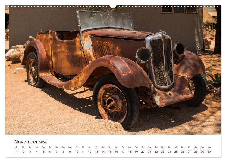 Produktbild: Solitaire Alte verlassene Autos in der namibischen W&uuml;ste (hochwertiger Premium Wandkalender 2026 DIN A2 quer), Kunstdruck in Hochglanz