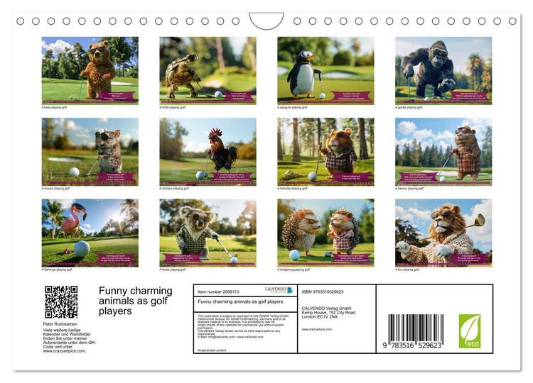Produktbild: Funny charming animals as golf players (Wall Calendar 2026 DIN A4 landscape), CALVENDO 12 Month Wall Calendar