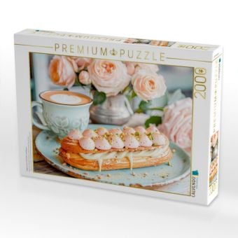 Produktbild: CALVENDO Puzzle Cappuccino mit &Eacute;clair und Rosen | 2000 Teile Lege-Gr&ouml;&szlig;e 90x67cm Foto-Puzzle f&uuml;r gl&uuml;ckliche Stunden