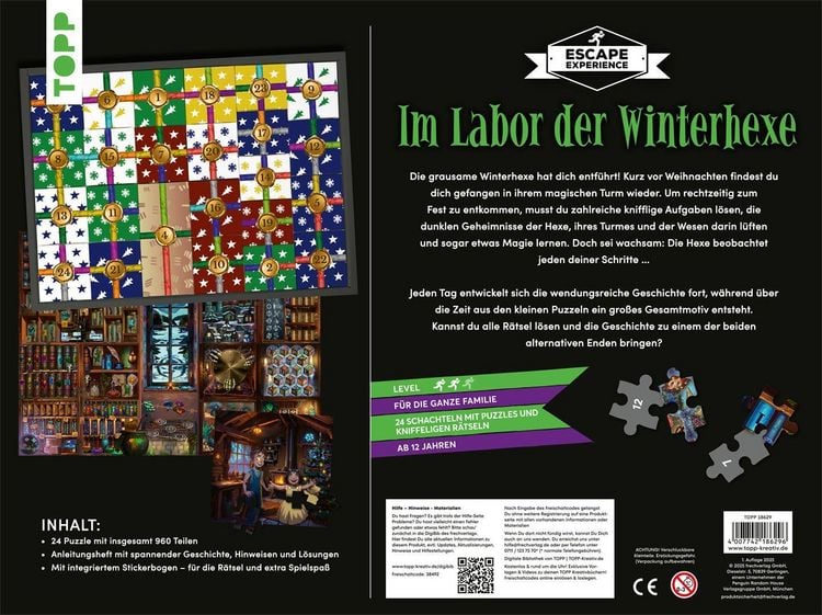 Produktbild: Puzzle-R&auml;tsel-Adventskalender: Im Labor der Winterhexe &ndash; 24 Puzzles mit insgesamt 960 Teilen