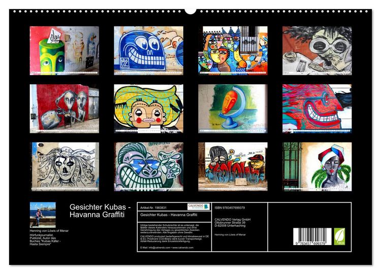 Produktbild: Gesichter Kubas - Havanna Graffiti (hochwertiger Premium Wandkalender 2026 DIN A2 quer), Kunstdruck in Hochglanz