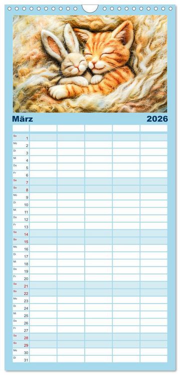 Produktbild: Familienplaner 2026 - Filzige Katzenfreunde - Ein Jahr voller niedlicher KI-Filzkunst mit 5 Spalten (Wandkalender, 21 x 45 cm) CALVENDO