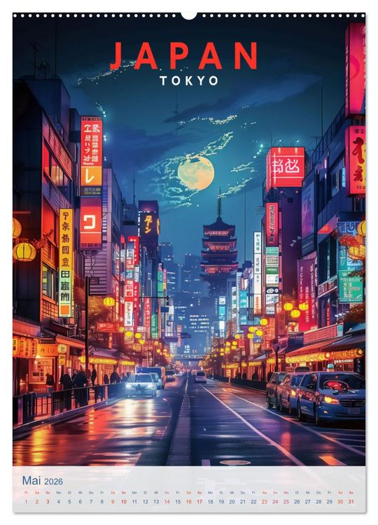 Produktbild: Japan - Old School Poster Style (Wandkalender 2026 DIN A2 hoch), CALVENDO Monatskalender