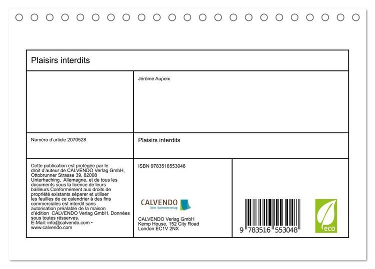 Produktbild: Plaisirs interdits (Calendrier de bureau 2026 DIN A5 vertical), CALVENDO calendrier mensuel