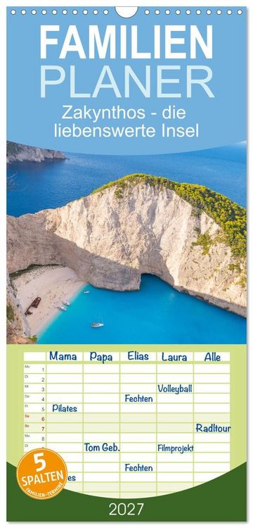 Produktbild: Familienplaner 2027 - Zakynthos - die liebenswerte Insel mit 5 Spalten (Wandkalender, 21 x 45 cm) CALVENDO