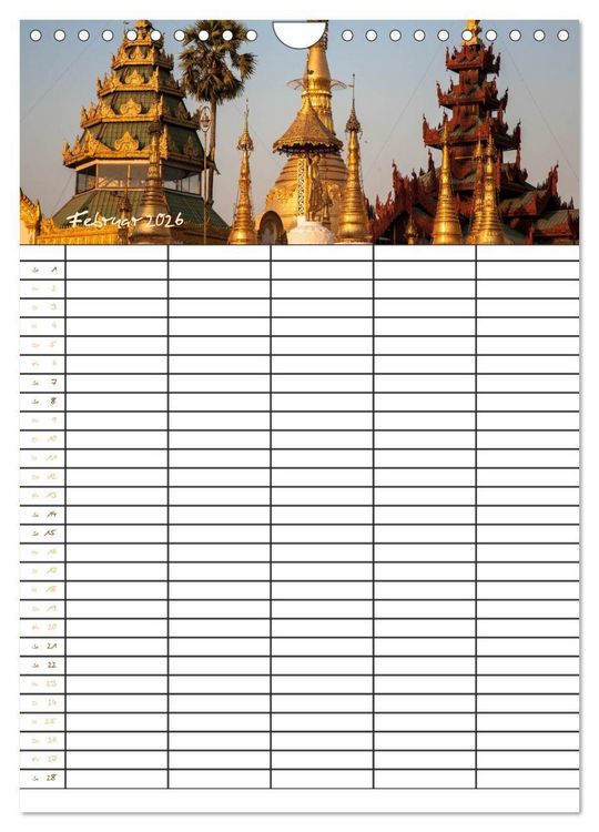 Produktbild: Goldenes Myanmar - Familienkalender 2026 (Wandkalender 2026 DIN A4 hoch), CALVENDO Monatskalender