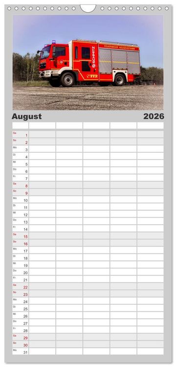 Produktbild: Familienplaner 2026 - Feuerwehrfahrzeuge mit 5 Spalten (Wandkalender, 21 x 45 cm) CALVENDO