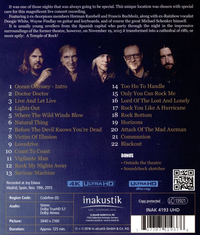 Produktbild: Michael Schenker - Temple of Rock/On A Mission - Live In Madrid (4K Ultra HD)