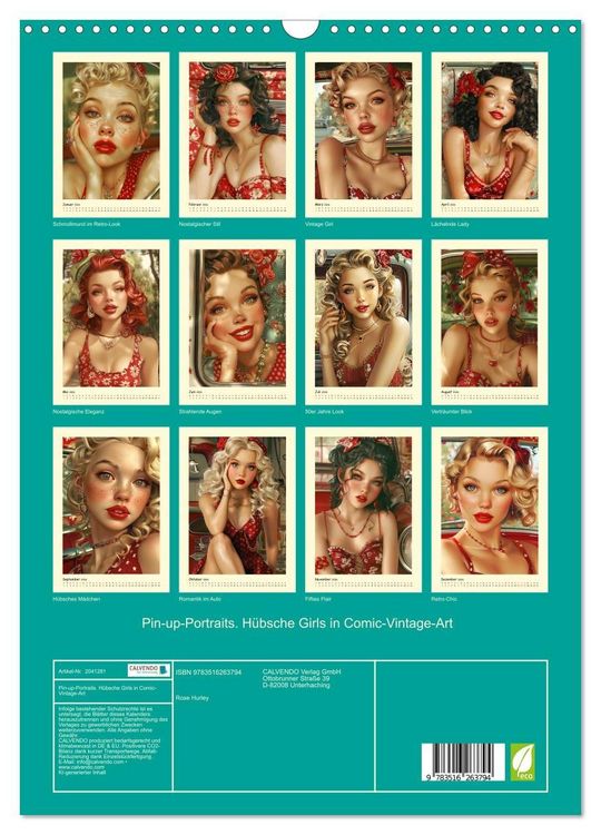 Produktbild: Pin-up-Portraits. H&uuml;bsche Girls in Comic-Vintage-Art (Wandkalender 2026 DIN A3 hoch), CALVENDO Monatskalender