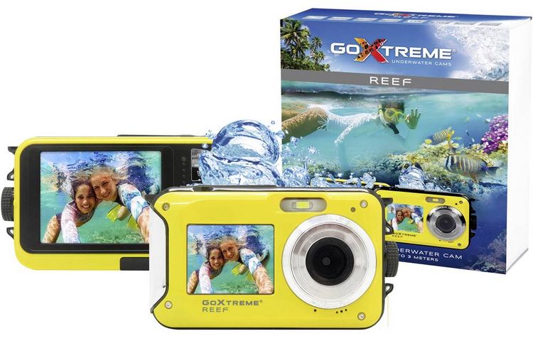 Produktbild: GoXtreme Reef Yellow Digitalkamera 24 Megapixel  Gelb  Full HD Video, Wasserdicht bis 3 m, Unterwasserkamera, Sto&szlig;fest, mit eingebautem Blitz