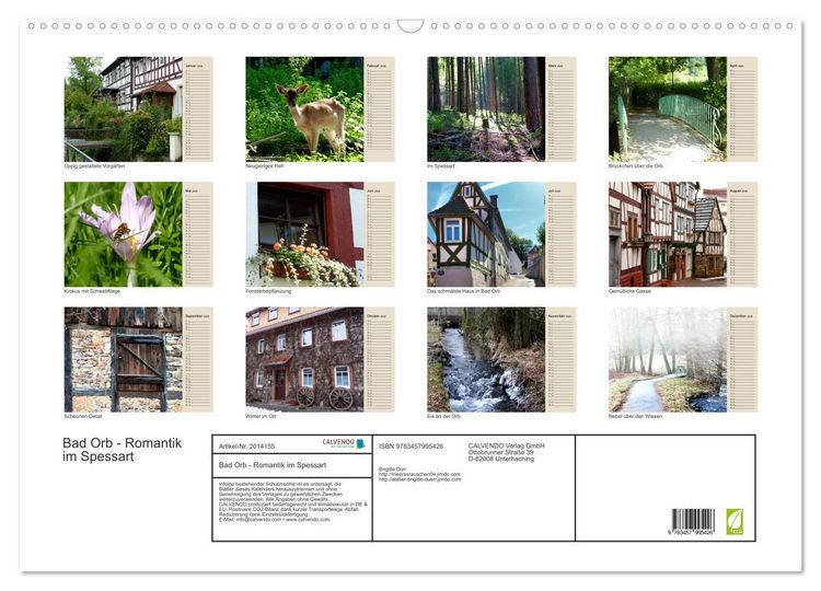 Produktbild: Bad Orb - Romantik im Spessart (Wandkalender 2026 DIN A2 quer), CALVENDO Monatskalender