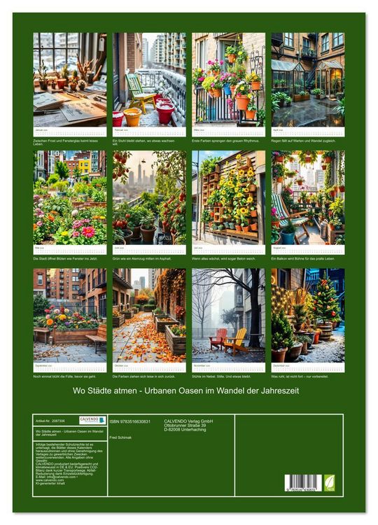 Produktbild: Wo St&auml;dte atmen - Urbanen Oasen im Wandel der Jahreszeit (Wandkalender 2026 DIN A2 hoch), CALVENDO Monatskalender