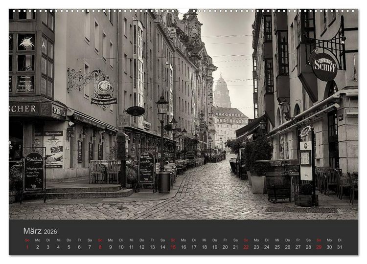 Produktbild: Dresden Schwarz Weiss 2026 (hochwertiger Premium Wandkalender 2026 DIN A2 quer), Kunstdruck in Hochglanz