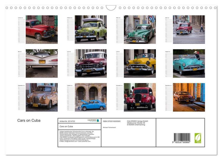 Produktbild: Cars on Cuba (Wandkalender 2026 DIN A3 quer), CALVENDO Monatskalender