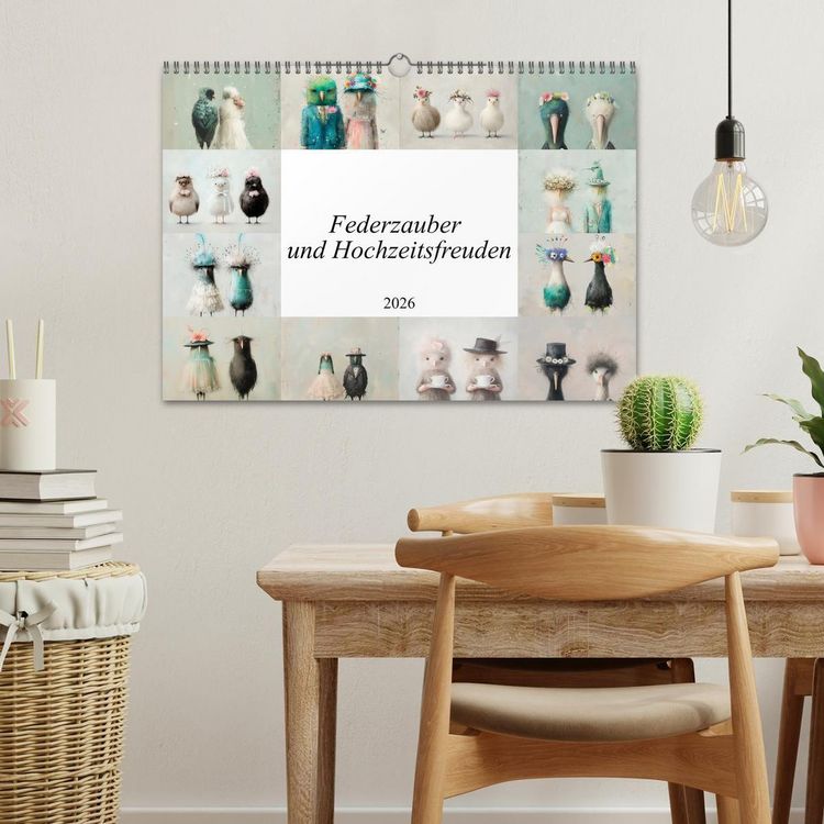 Produktbild: Federzauber und Hochzeitsfreuden (Wandkalender 2026 DIN A3 quer), CALVENDO Monatskalender