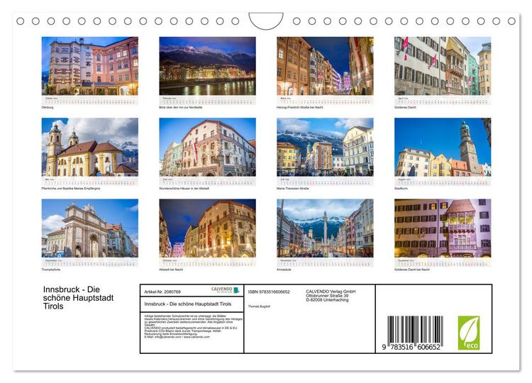 Produktbild: Innsbruck - Die sch&ouml;ne Hauptstadt Tirols (Wandkalender 2026 DIN A4 quer), CALVENDO Monatskalender
