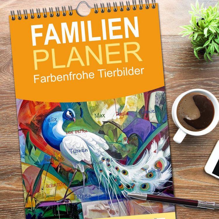 Produktbild: Familienplaner 2026 - Farbenfrohe Tierbilder mit 5 Spalten (Wandkalender, 21 x 45 cm) CALVENDO