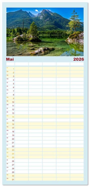Produktbild: Familienplaner 2026 - Bayerisches Alpenparadies mit 5 Spalten (Wandkalender, 21 x 45 cm) CALVENDO