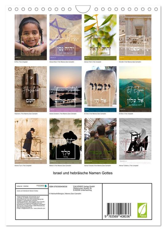 Produktbild: Israel und hebr&auml;ische Namen Gottes (Wandkalender 2027 DIN A4 hoch), CALVENDO Monatskalender