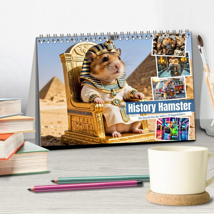 Produktbild: History Hamster - Die Geschichte der Welt in 12 Nagerbildern (Tischkalender 2026 DIN A5 quer), CALVENDO Monatskalender