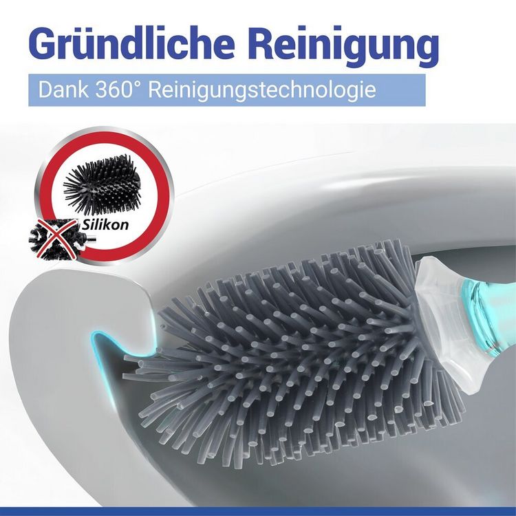 Produktbild: WC-Garnitur mit Reinigungsmittel-Spender 2in1, einfache Bedienung per Knopfdruck