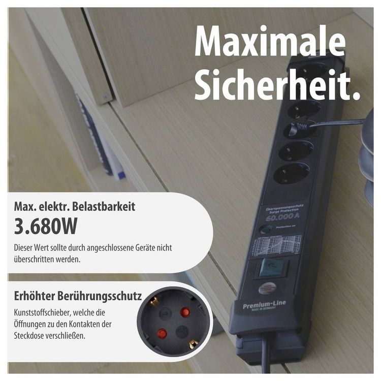Produktbild: Brennenstuhl 1951160402 &Uuml;berspannungsschutz-Steckdosenleiste Schwarz Schutzkontakt 1St.