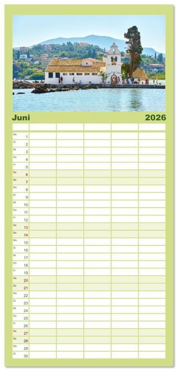 Produktbild: Familienplaner 2026 - Mediterraner Zauber - Korfu in all seinen Facetten mit 5 Spalten (Wandkalender, 21 x 45 cm) CALVENDO