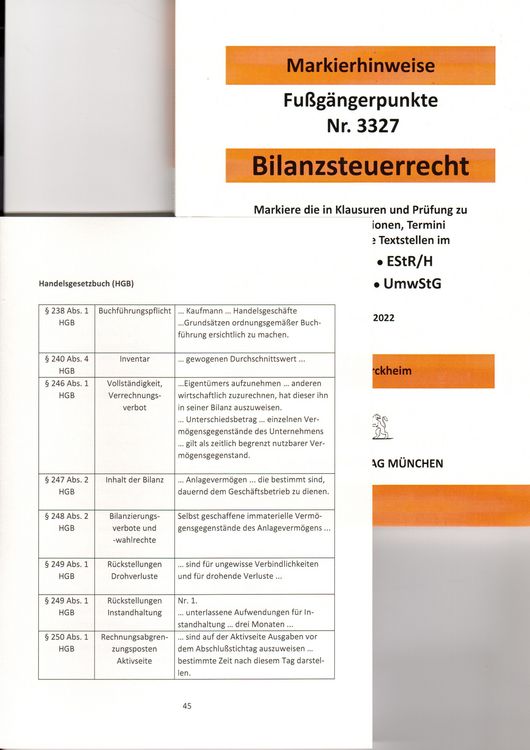BILANZSTEUERRECHT Dürckheim-Markierhinweise/Fußgängerpunkte für das Steuerberaterexamen: Dürckheim'sche Markierhinweise