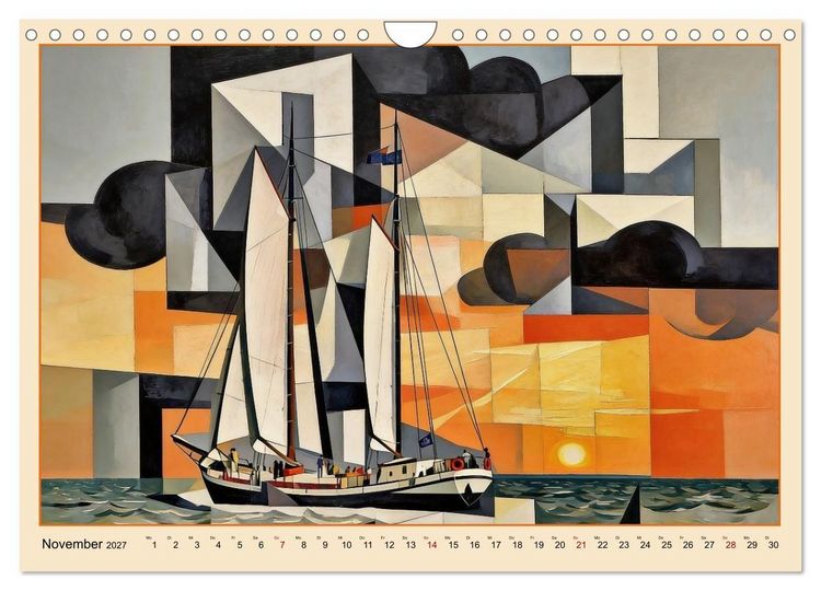 Produktbild: Segelschiffe im Stil des Kubismus (Wandkalender 2027 DIN A4 quer), CALVENDO Monatskalender