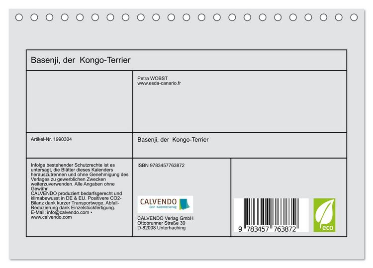 Produktbild: Basenji, der Kongo-Terrier (Tischkalender 2026 DIN A5 quer), CALVENDO Monatskalender