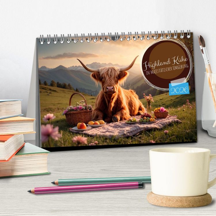 Produktbild: Highland K&uuml;he (Tischkalender 2026 DIN A5 quer), CALVENDO Monatskalender