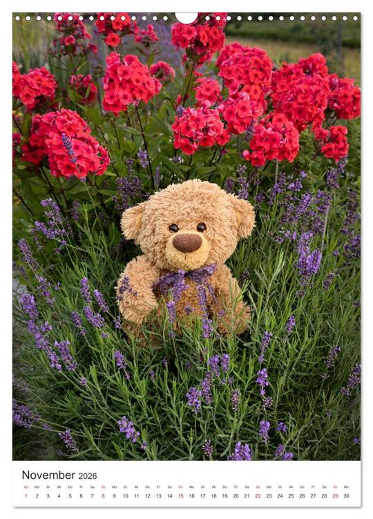Produktbild: Travelling Teddy liebt Blumen und Bl&uuml;ten (Wandkalender 2026 DIN A3 hoch), CALVENDO Monatskalender